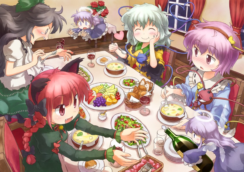 komeiji koishi, komeiji satori, kaenbyou rin, reiuji utsuho, and zombie fairy (touhou) drawn by kurotama_(avino)