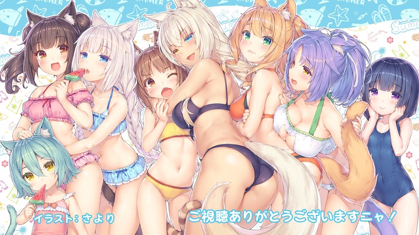 chocola, vanilla, coconut, cinnamon, azuki, and 3 more (nekopara) drawn by sayori_(neko_works)