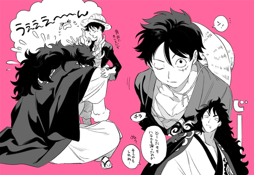 monkey d. luffy and kouzuki momonosuke (one piece) drawn by 2t4r_0p