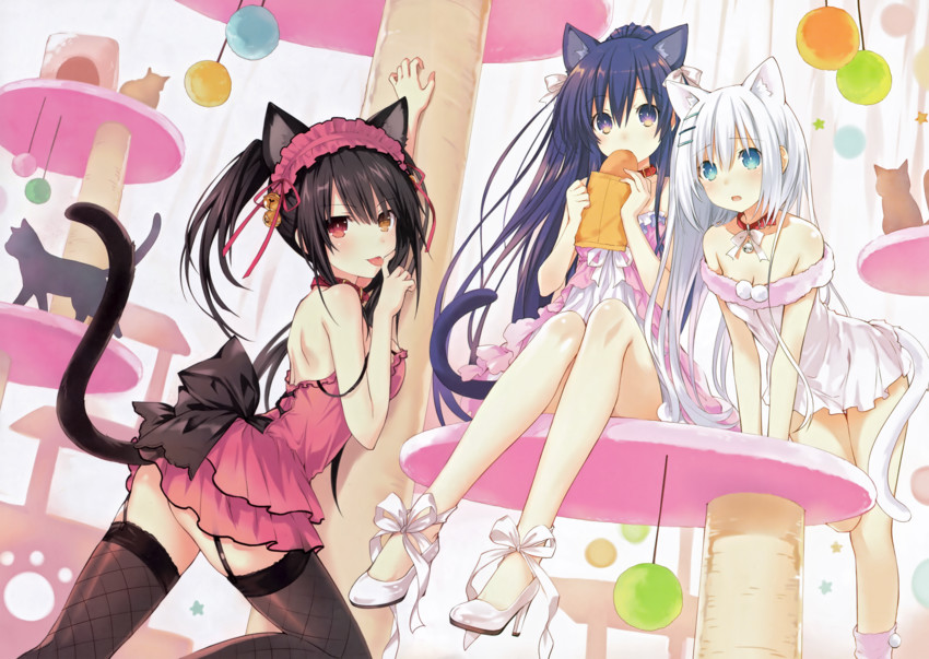 tokisaki kurumi, yatogami tohka, and tobiichi origami (date a live) drawn by tsunako