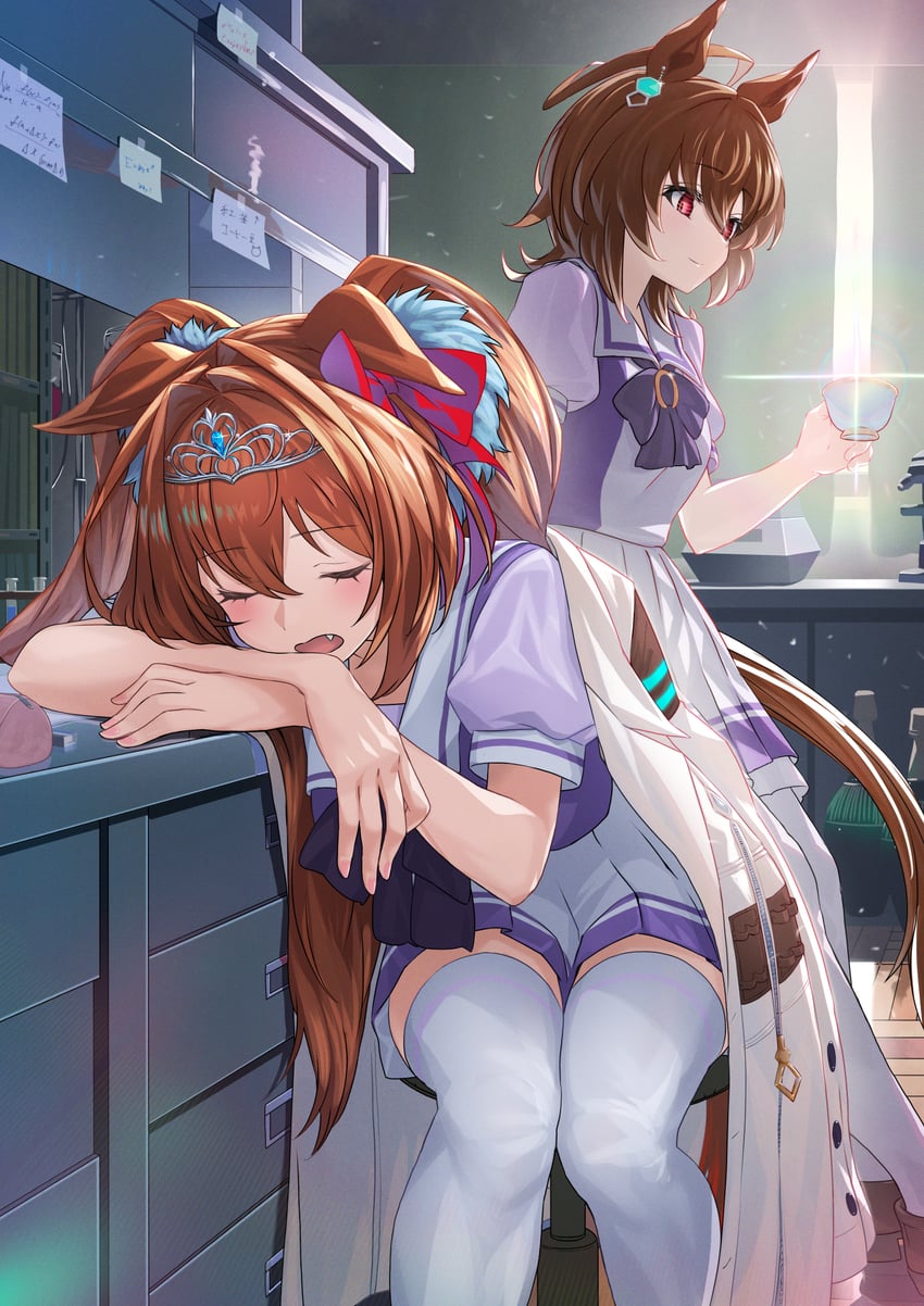 agnes tachyon and daiwa scarlet (umamusume) drawn by nabe_puyo