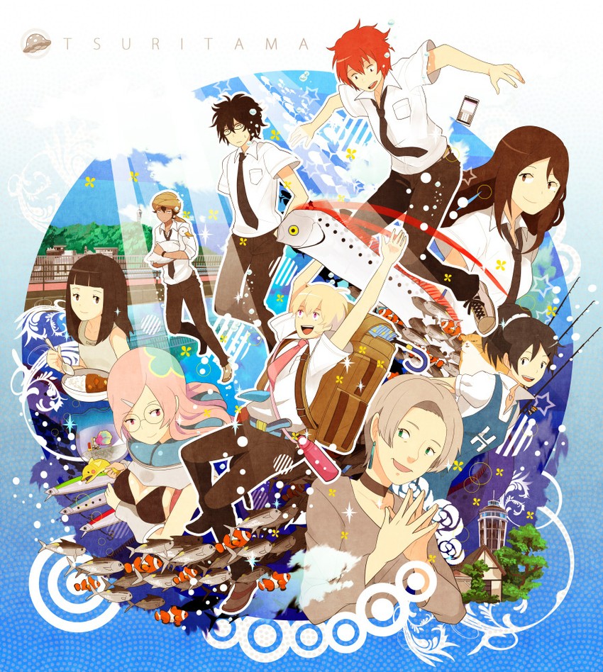 haru, sanada yuki, usami natsuki, akira agarkar yamada, tapioka, and 5 more (tsuritama) drawn by hiko_(lg612)