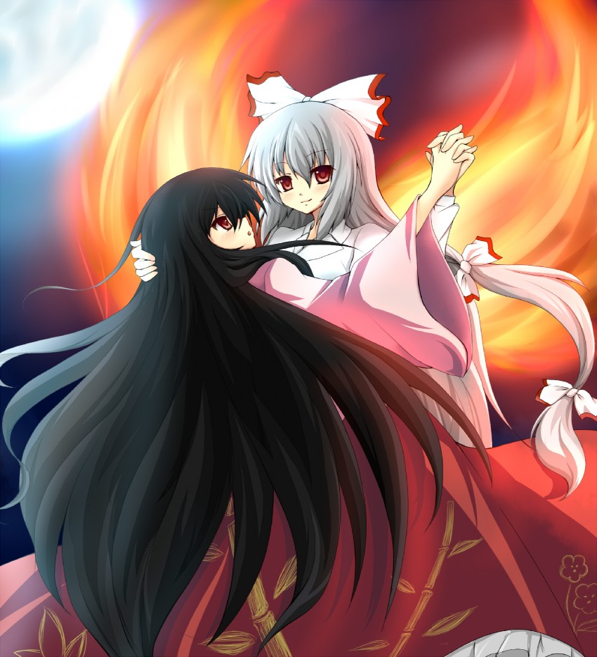 fujiwara no mokou and houraisan kaguya (touhou) drawn by rokutelie