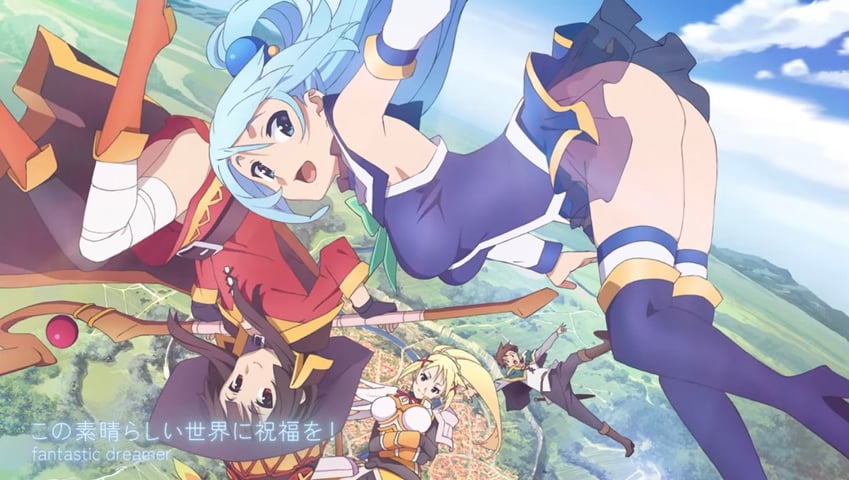 megumin, aqua, darkness, and satou kazuma (kono subarashii sekai ni shukufuku wo!)