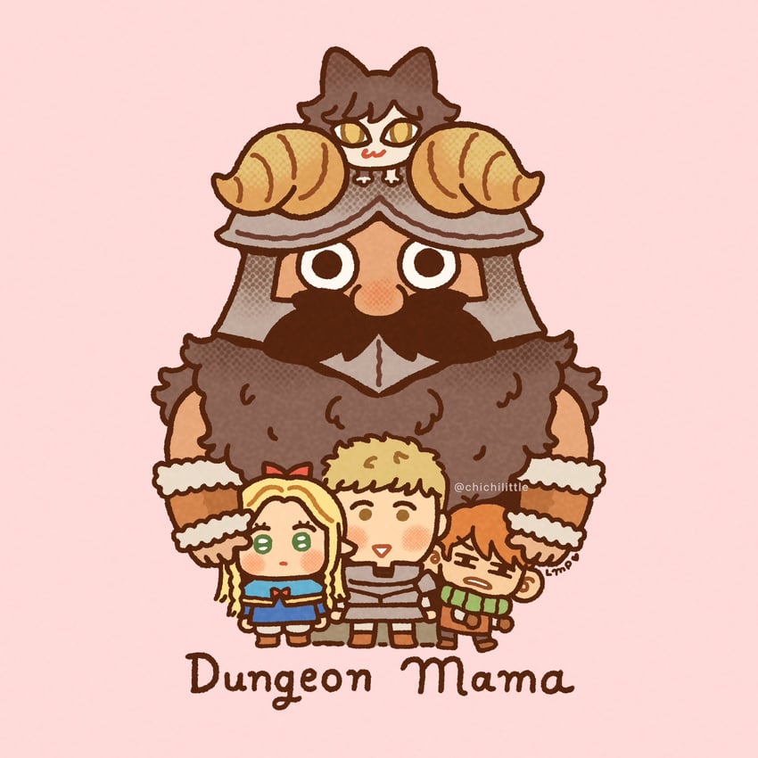 marcille donato, laios touden, senshi, chilchuck tims, and izutsumi (dungeon meshi) drawn by chichilittle