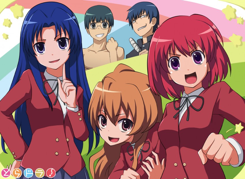 aisaka taiga, kawashima ami, takasu ryuuji, kushieda minori, and kitamura yuusaku (toradora!) drawn by ska