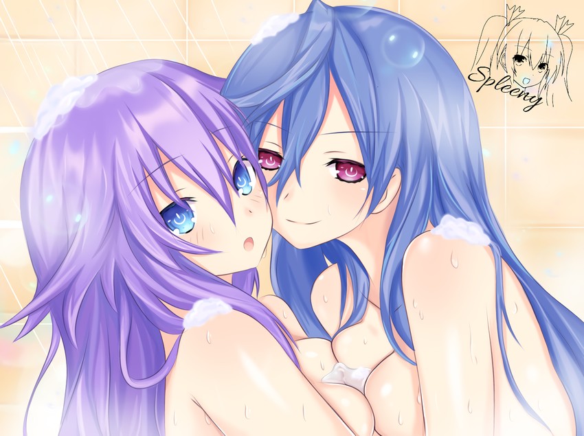 purple heart and iris heart (neptune and 1 more) drawn by spleeny