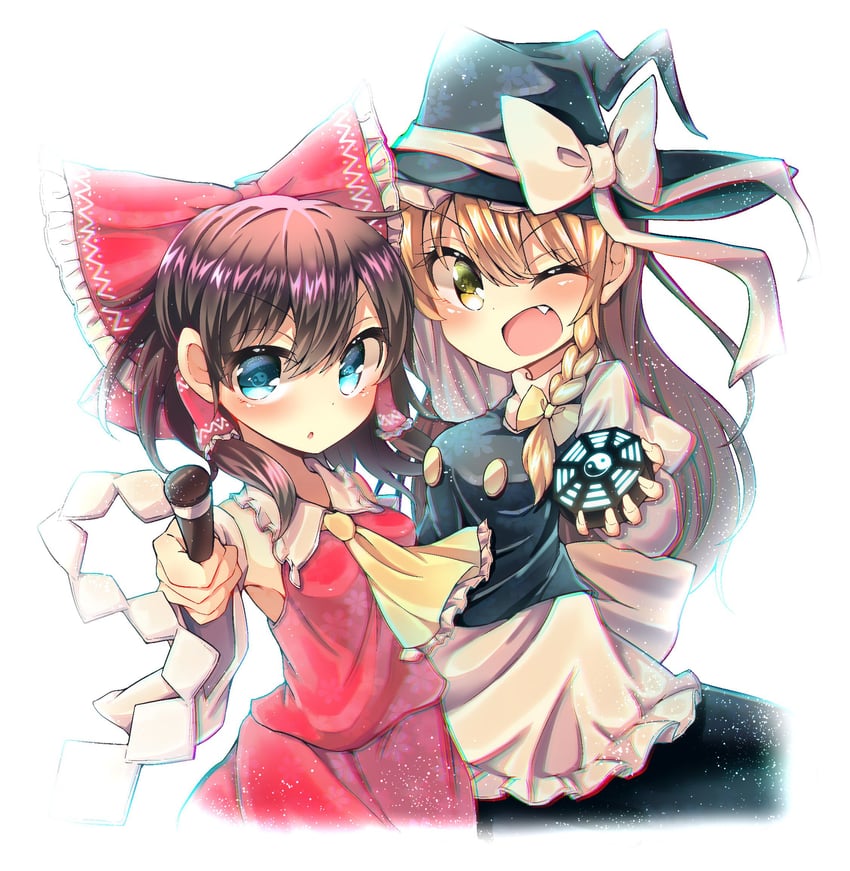 hakurei reimu and kirisame marisa (touhou) drawn by seika_okawari