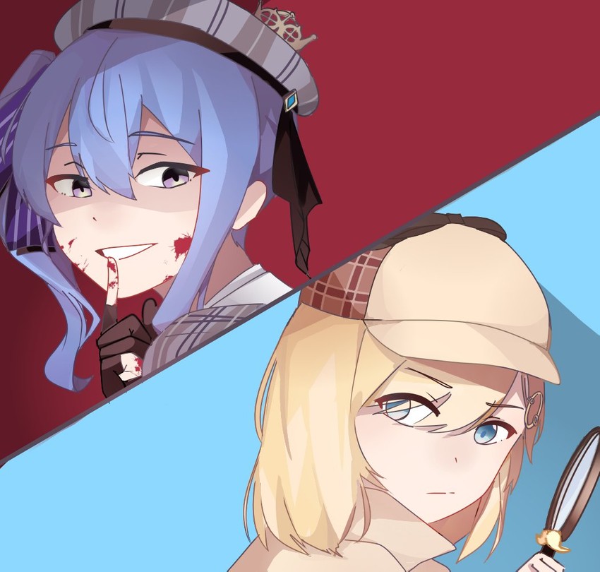 hoshimachi suisei and watson amelia (hololive and 1 more) drawn by kiel_adair