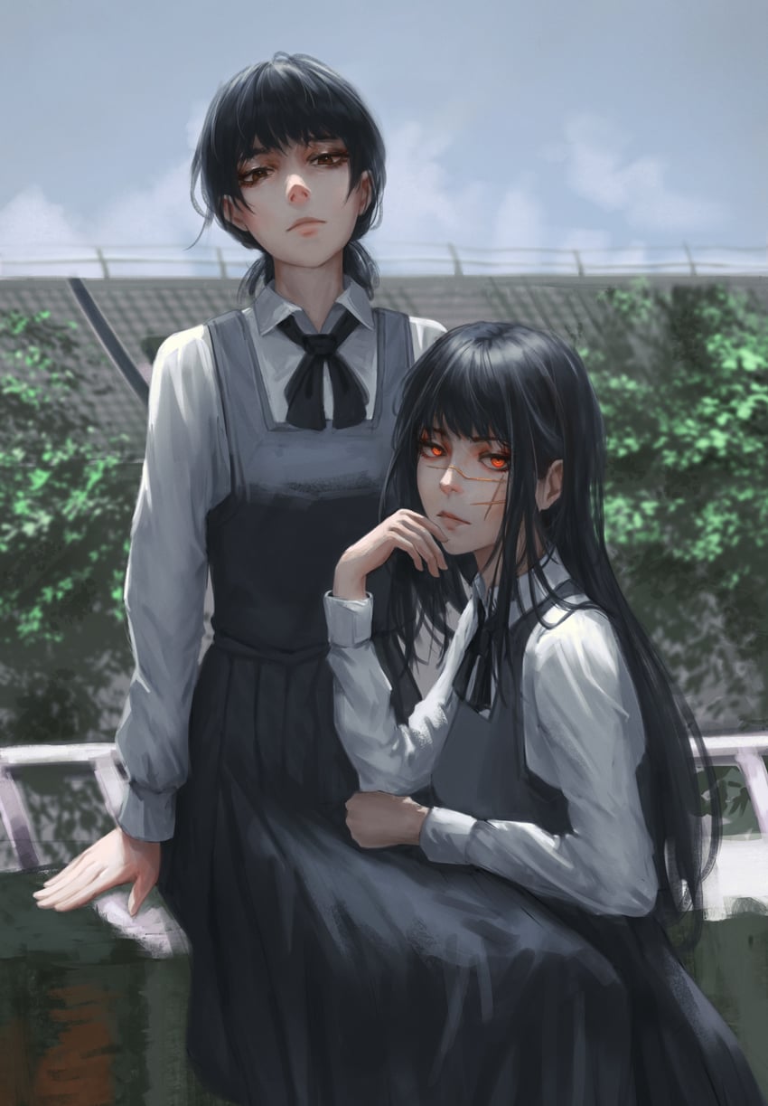 yoru and mitaka asa (chainsaw man) drawn by luxearte