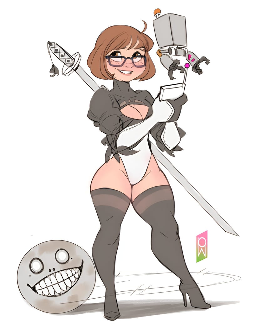 2b, pod, and velma dinkley (scooby-doo) drawn by phelippetom