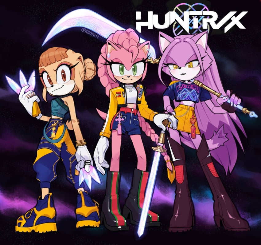 amy rose, blaze the cat, cream the rabbit, rumi, zoey, and 1 more (sonic and 1 more) drawn by kiioki11