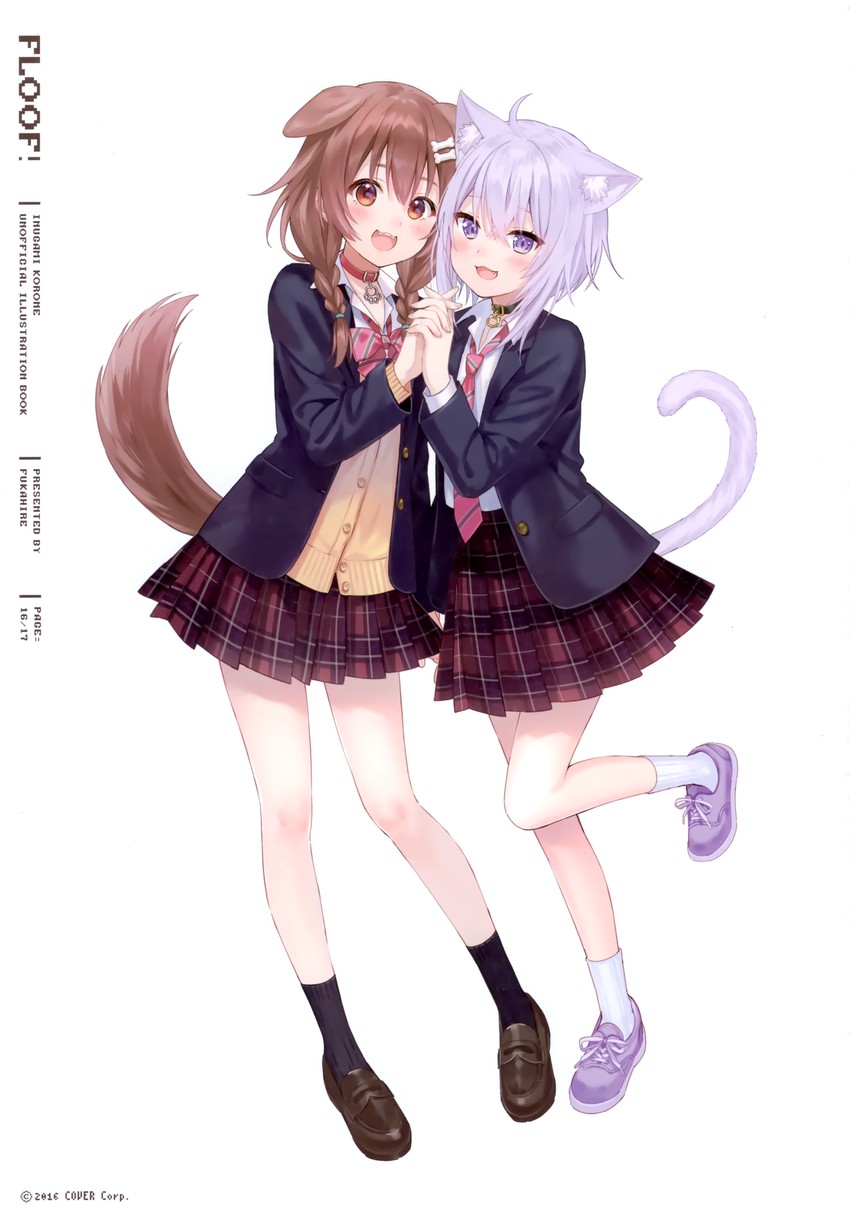 nekomata okayu and inugami korone (hololive) drawn by fukahire_(ruinon)