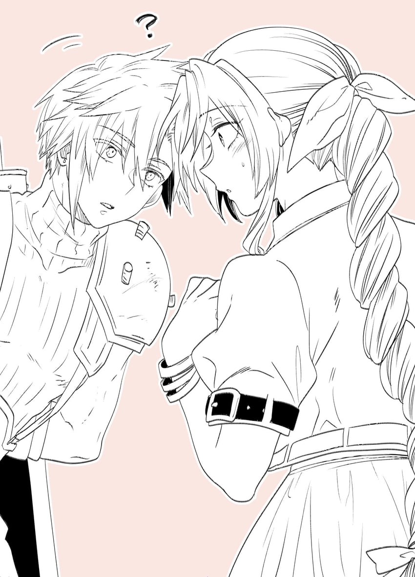 cloud strife and aerith gainsborough (final fantasy and 3 more) drawn by ikuhashi_muiko