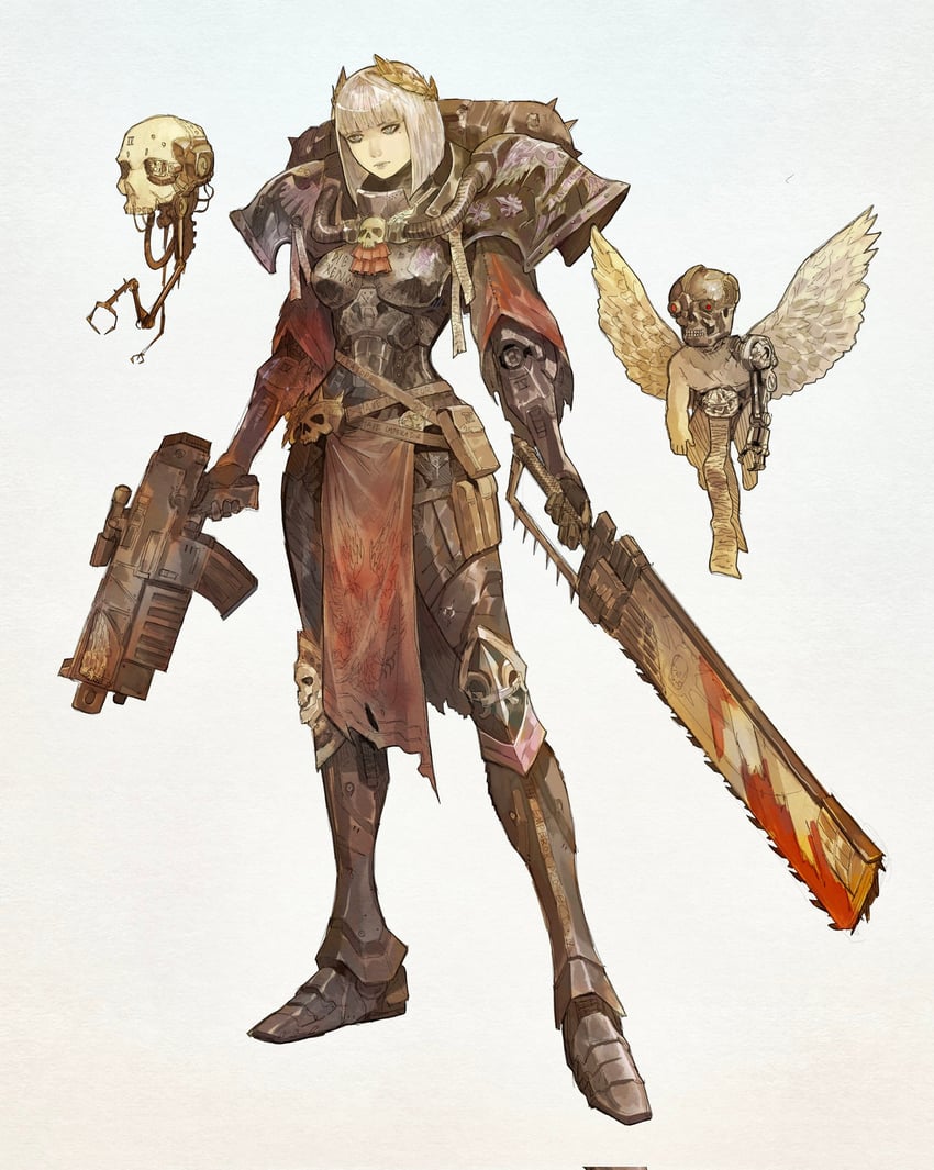 adepta sororitas and cherub (warhammer 40k) drawn by subakeye