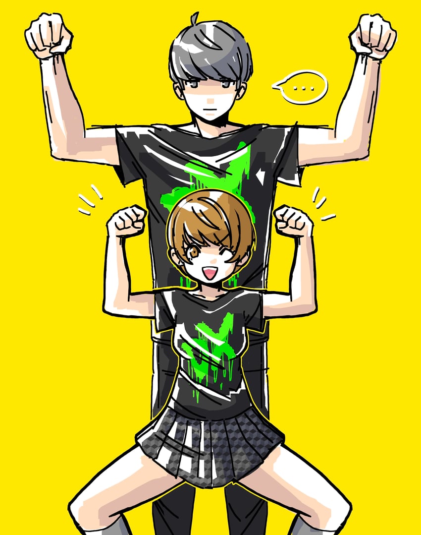 narukami yu and satonaka chie (persona and 2 more) drawn by gimmie20dollas