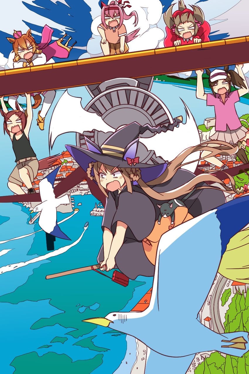 haru urara, t.m. opera o, smart falcon, sweep tosho, sakura bakushin o, and 1 more (umamusume and 1 more) drawn by wahiko_(black_bastard)