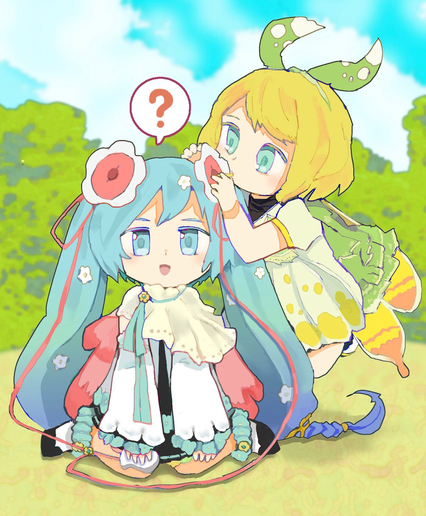 hatsune miku, kagamine rin, magical mirai miku, and magical mirai rin (vocaloid and 1 more) drawn by yasuraka
