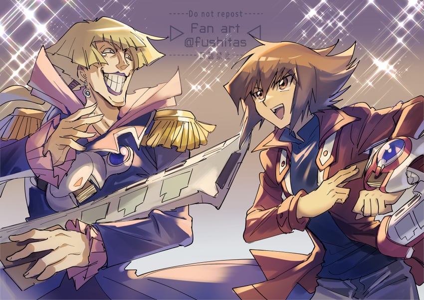 yuki judai and cronos de medici (yu-gi-oh! and 1 more) drawn by fushitasu