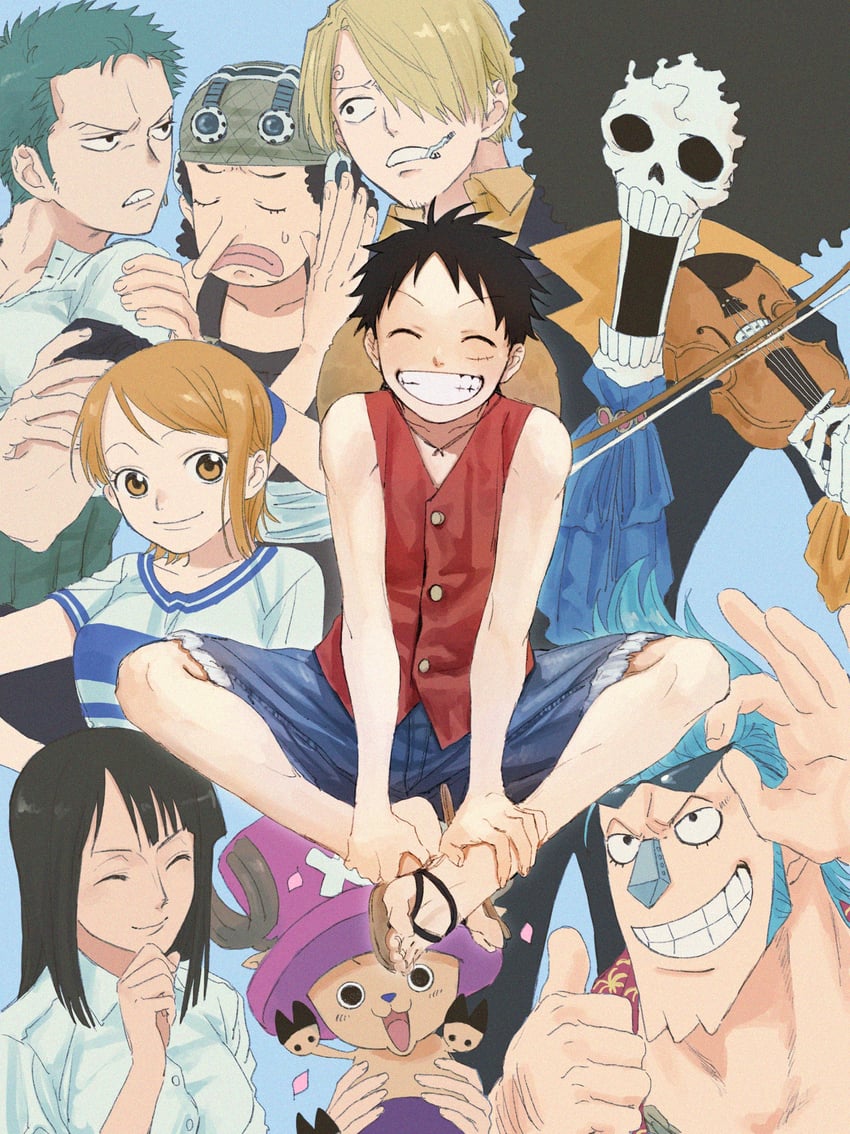 nami, monkey d. luffy, nico robin, roronoa zoro, sanji, and 4 more (one piece) drawn by urasanmyaku