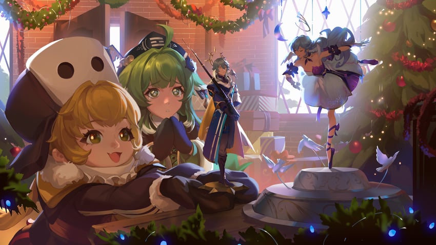robin, sunday, huohuo, and hook (honkai and 3 more) drawn by aina_(mayexplode)