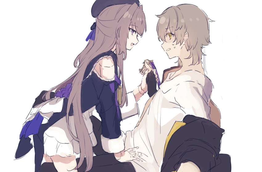 trailblazer, caelus, and herta (honkai and 1 more) drawn by genshou_ex