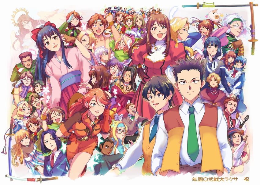 shinguuji sakura, kanzaki sumire, erica fontaine, iris chateaubriand, ri kouran, and 28 more (sakura taisen and 2 more) drawn by hiziki723