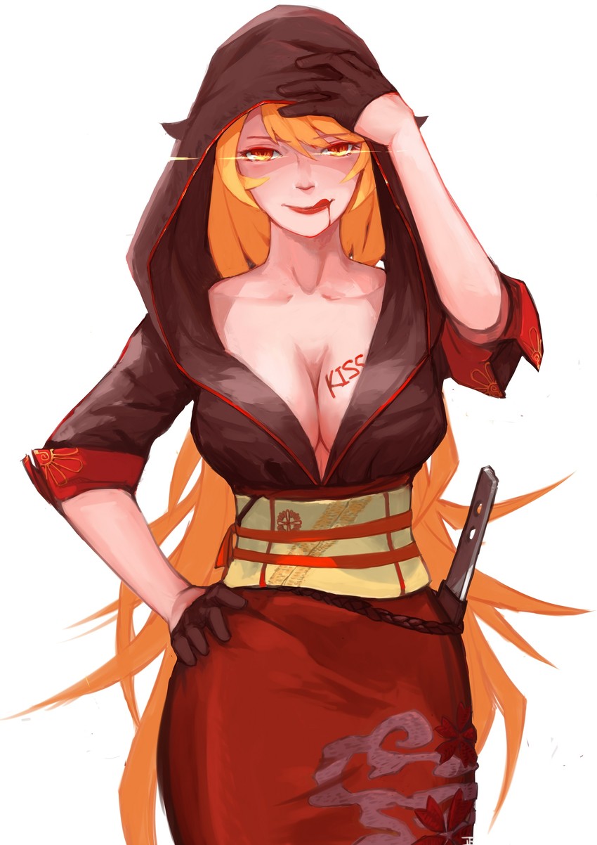 oshino shinobu and kiss-shot acerola-orion heart-under-blade (monogatari and 1 more) drawn by oshino_yeye