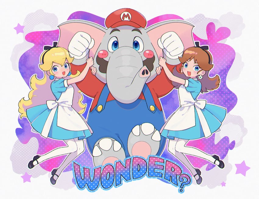 princess peach, mario, princess daisy, alice, and elephant mario (mario and 2 more) drawn by riomario