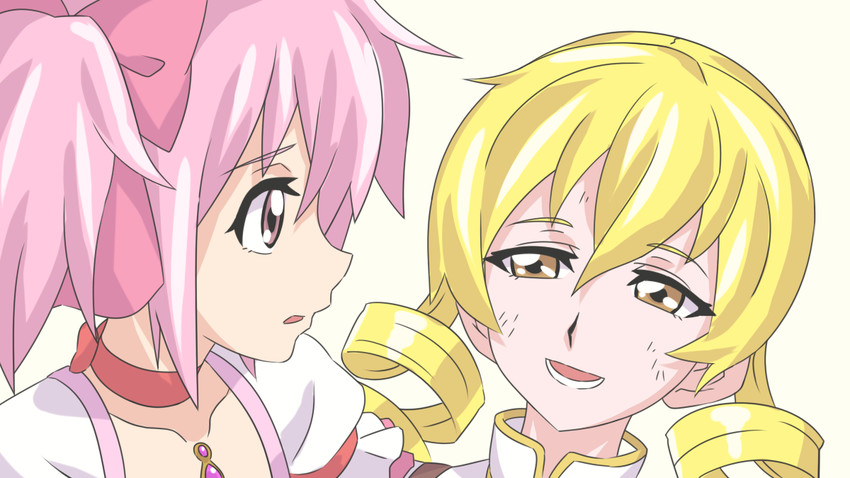 kaname madoka, tomoe mami, sakaki yuya, and ute (mahou shoujo madoka magica and 2 more) drawn by mizuumi_(bb)