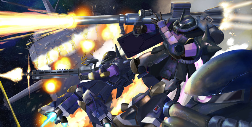 zaku ii, black tri-stars, and zaku ii hmt black tri-stars custom (gundam and 1 more) drawn by i.t.o_daynamics