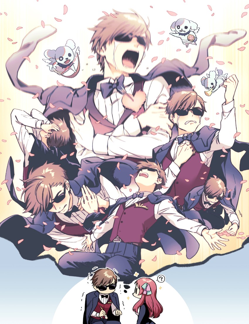 minamoto sakura, tatsumi koutarou, and romero (zombie land saga) drawn by bliss_(ferment_factory)