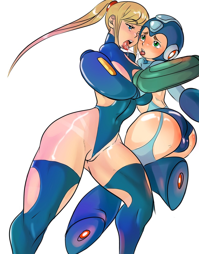 samus aran and mega man (metroid and 1 more) drawn by mandragoria