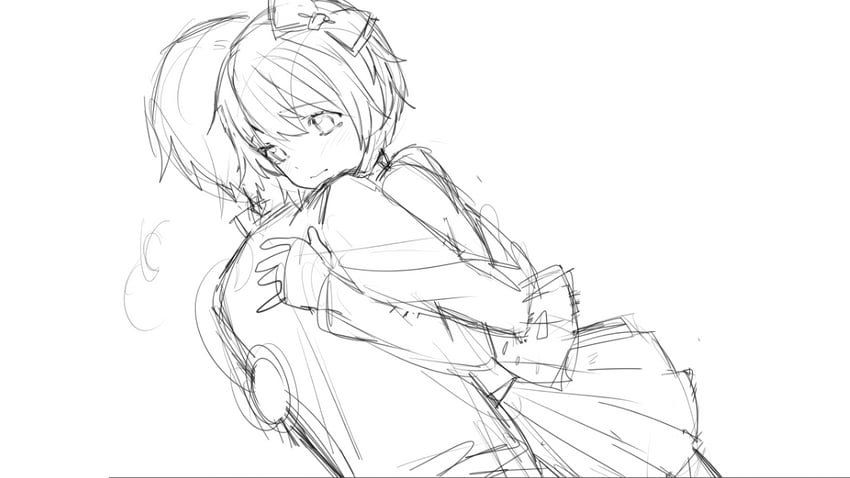 sayori and protagonist (doki doki literature club) drawn by satchely