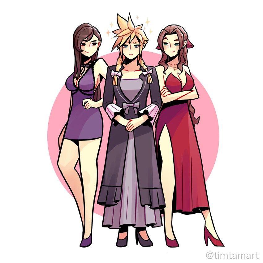 tifa lockhart, cloud strife, and aerith gainsborough (final fantasy and 2 more) drawn by timtam
