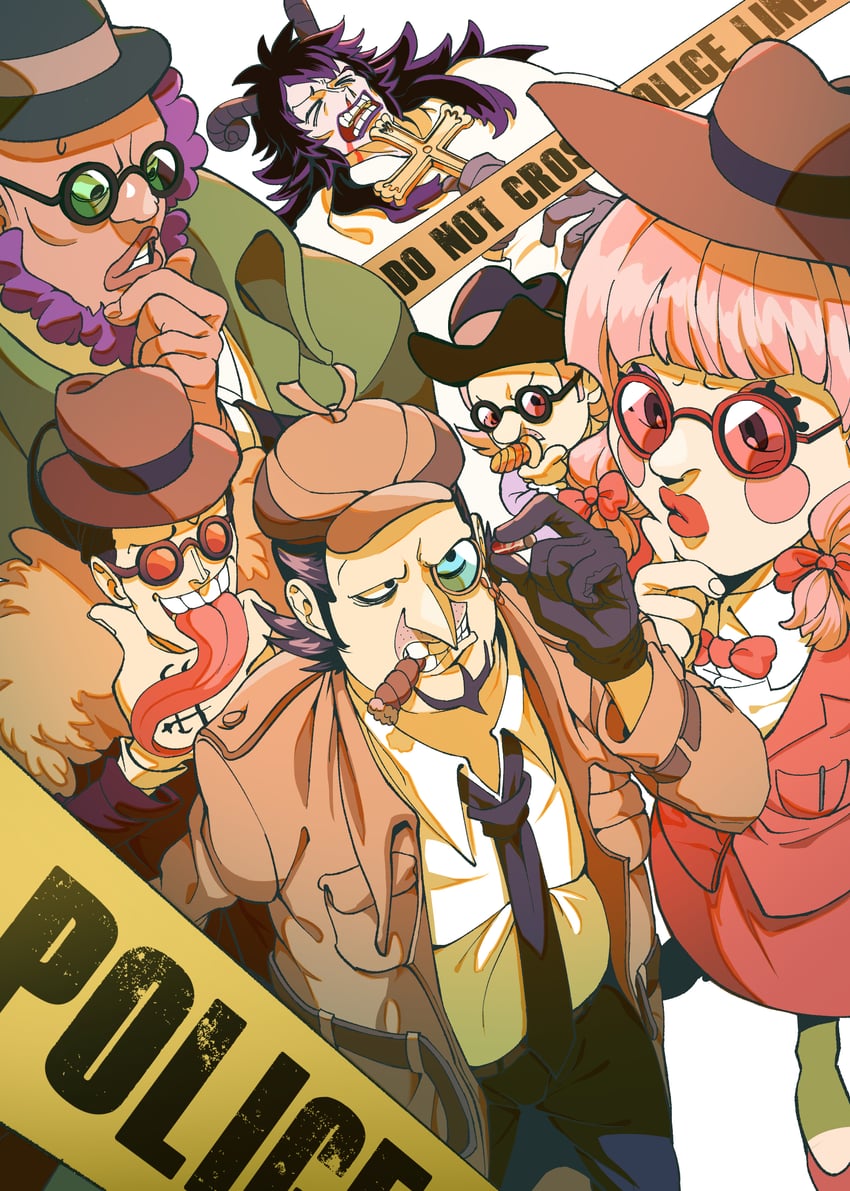 caesar clown, capone gang bege, charlotte chiffon, capone pez, gotti, and 1 more (one piece) drawn by rita_ya