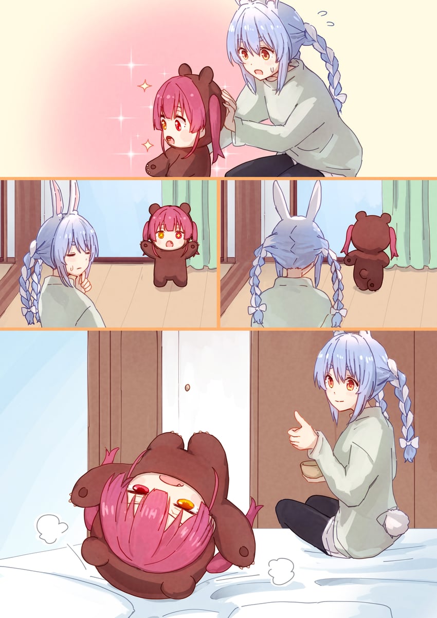 houshou marine, usada pekora, and houshou kumarine (hololive) drawn by yami_ara