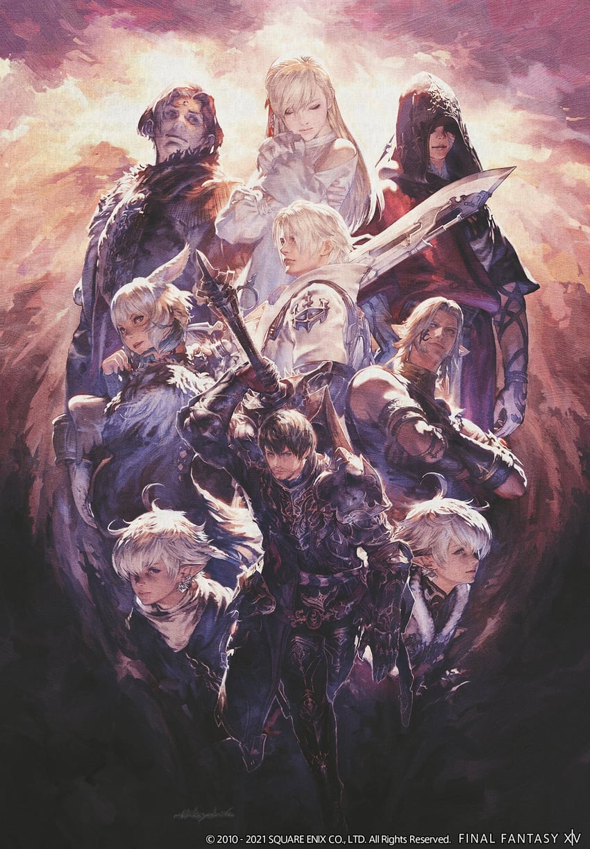 warrior of light, y'shtola rhul, g'raha tia, adventurer, emet-selch, and 8 more (final fantasy and 1 more) drawn by yoshida_akihiko