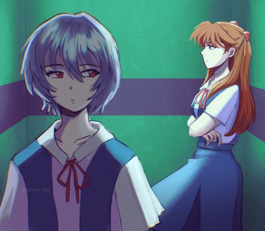 souryuu asuka langley and ayanami rei (neon genesis evangelion) drawn by piimu_illu