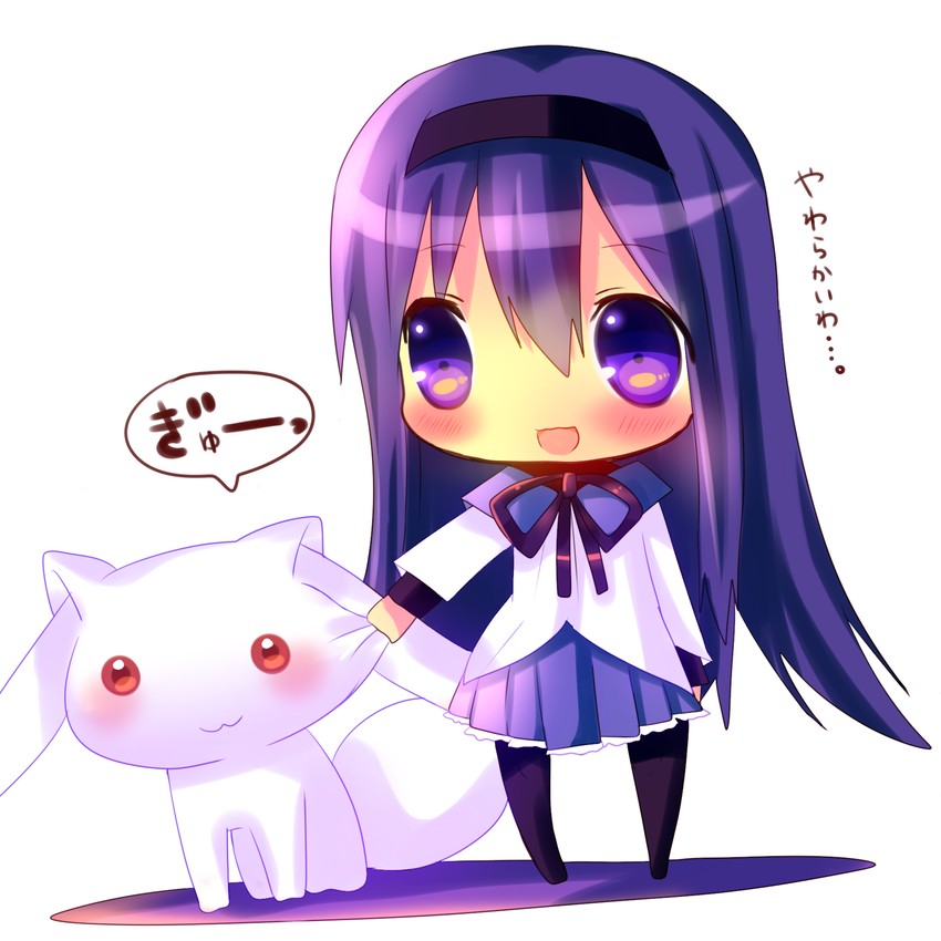 akemi homura and kyubey (mahou shoujo madoka magica) drawn by chocolat_(momoiro_piano)