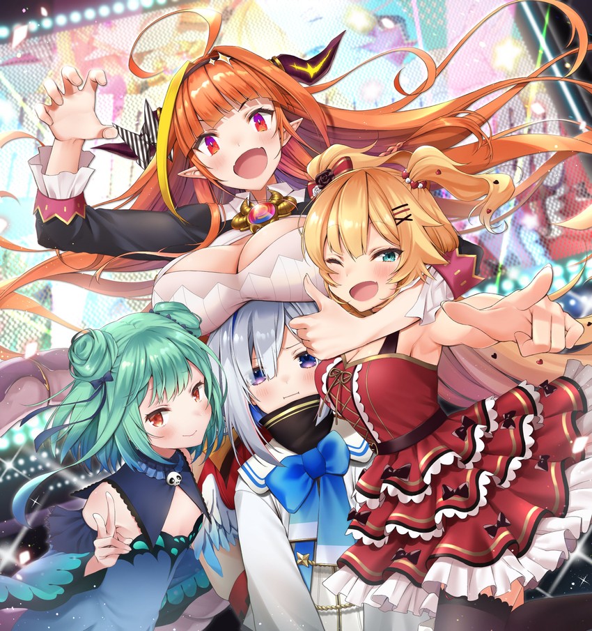 amane kanata, uruha rushia, kiryu coco, and akai haato (hololive) drawn by makinan