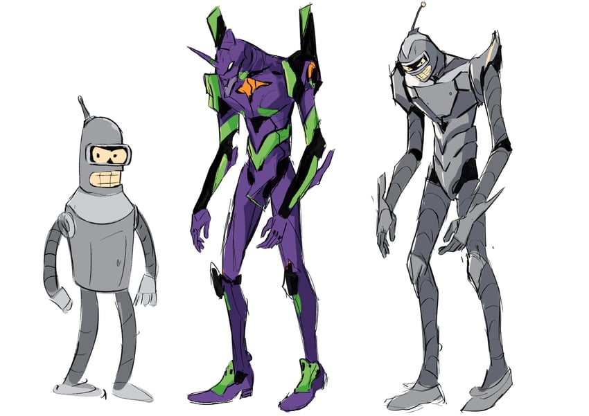 eva 01 and bender bending rodriguez (neon genesis evangelion and 1 more) drawn by rosy_(rosygloomart)