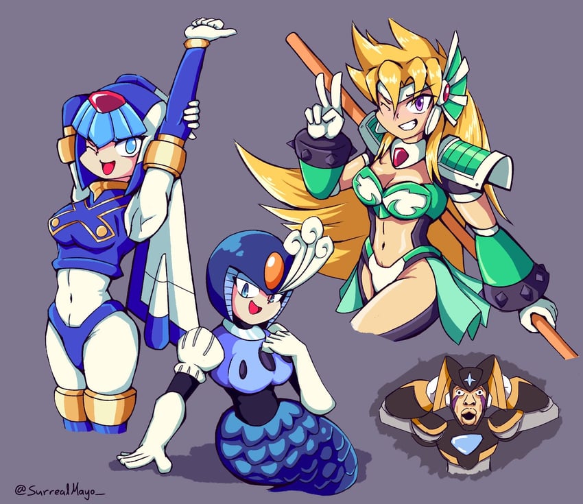 fairy leviathan, bass, splash woman, and marty (mega man and 2 more) drawn by surrealmason