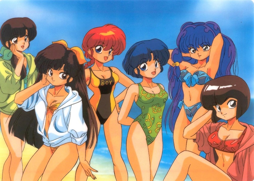 ranma-chan, shampoo, tendou akane, tendou nabiki, kuonji ukyou, and 1 more (ranma 1/2) drawn by nakajima_atsuko