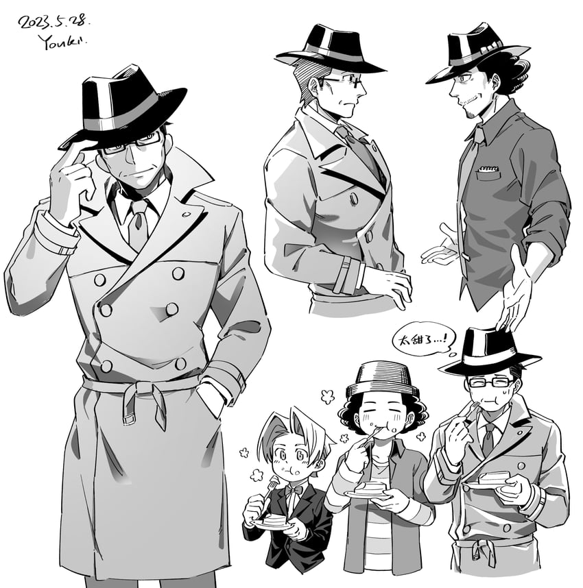 miles edgeworth, eddie fender, and gregory edgeworth (ace attorney and 2 more) drawn by youki_lee