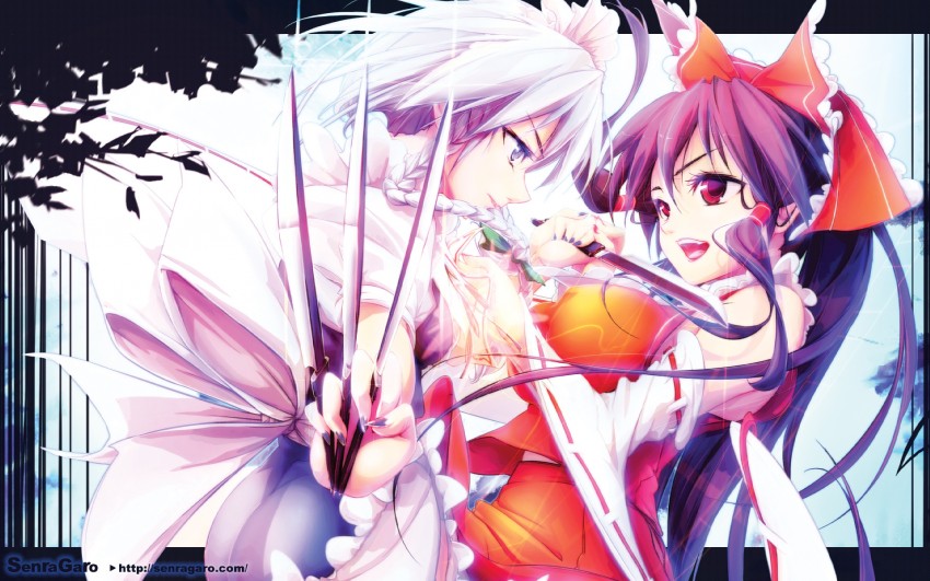 hakurei reimu and izayoi sakuya (touhou and 1 more) drawn by spiral_(senra_garou)