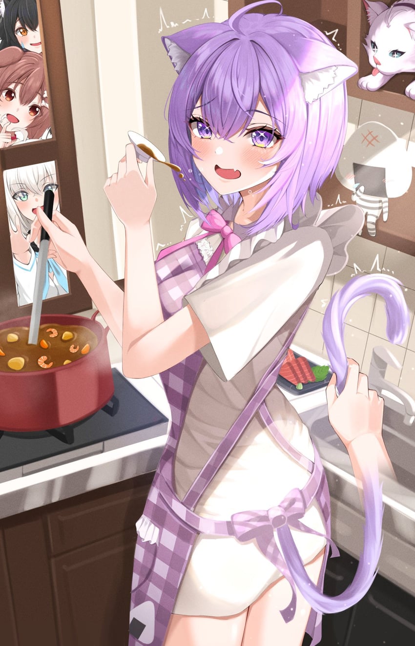 shirakami fubuki, nekomata okayu, ookami mio, inugami korone, and onigirya (hololive) drawn by create_os