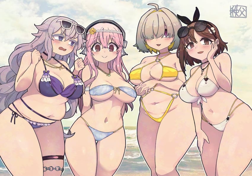 reisalin stout, super sonico, elegg, and sigillaria (goddess of victory: nikke and 4 more) drawn by chichibu_(watson)