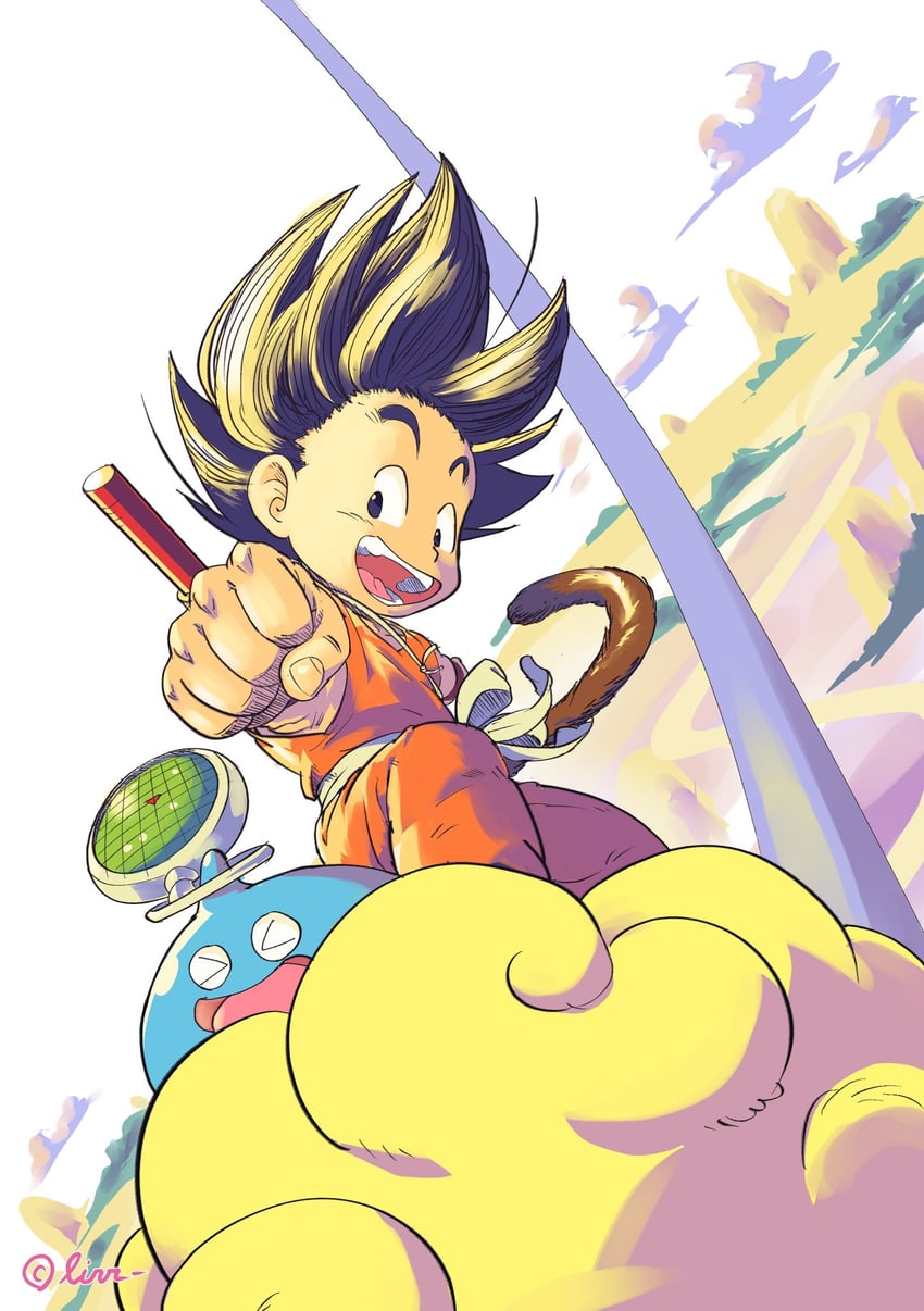 son goku, slime, and slamichi (dragon ball and 2 more) drawn by shey93735903