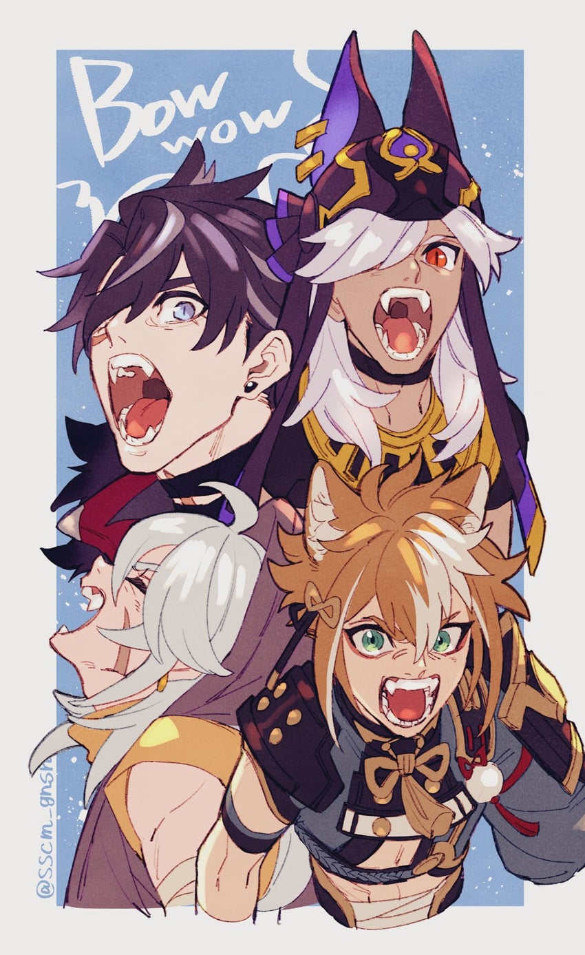 cyno, wriothesley, gorou, and razor (genshin impact) drawn by sosokusa